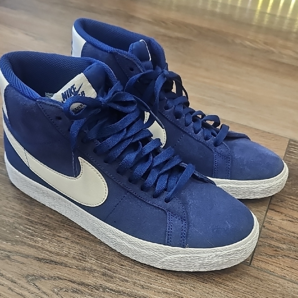 Nike, Blue, High-Top, Sneakers, Streetwear, Casual, Suede, Unisex, Basketball,
